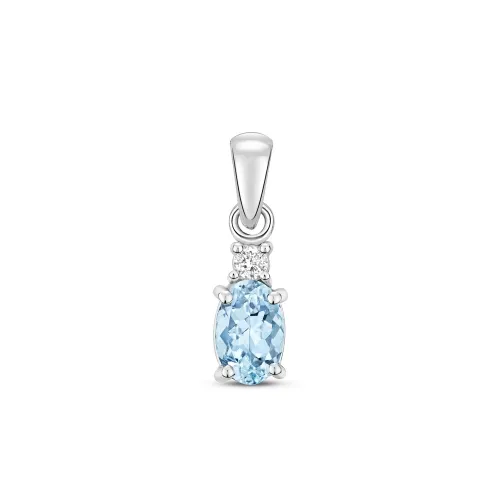 Diamond and 6X4mm Aquamarine Oval Pendant 9ct White Gold